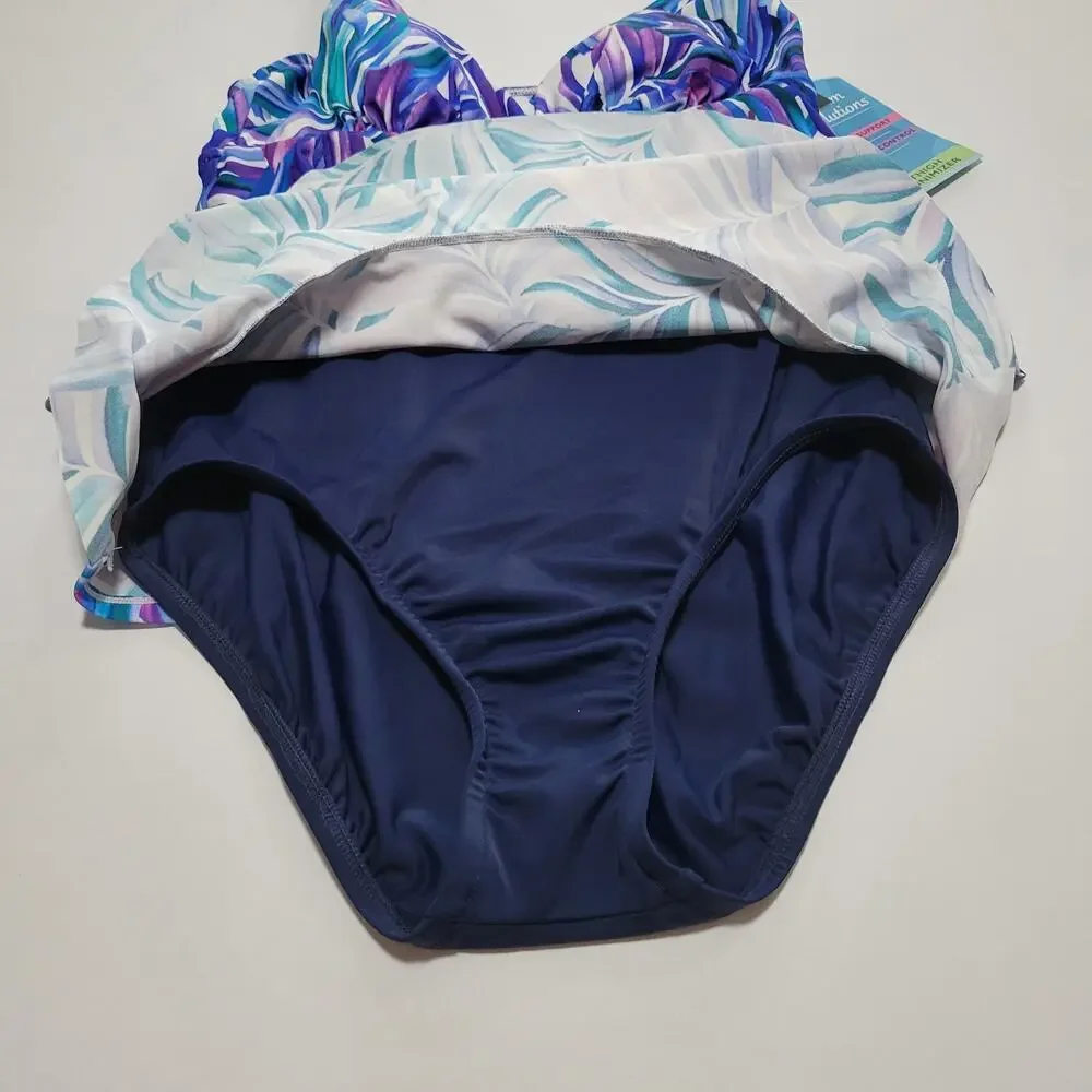 Swim Solutions Tummy-Control Faux-Tankini One-Piece Swimsuit Modest NWT Size 8 - Picture 8 of 13